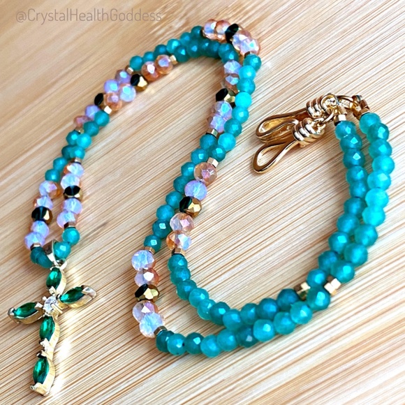 Aventurine with Austrian Crystals Christian Cross Necklace - Picture 3 of 13